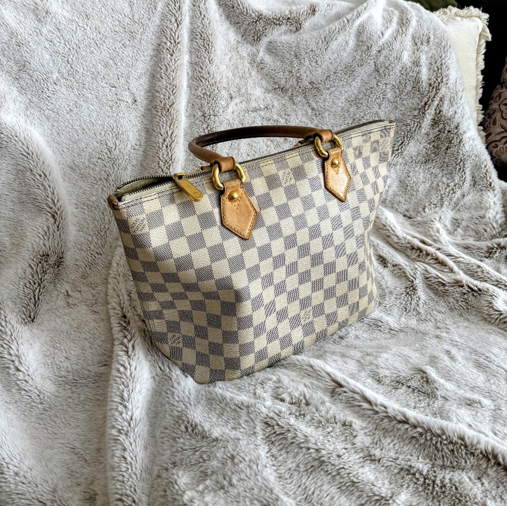 Louis Vuitton Checkered Tote with Brown Handles